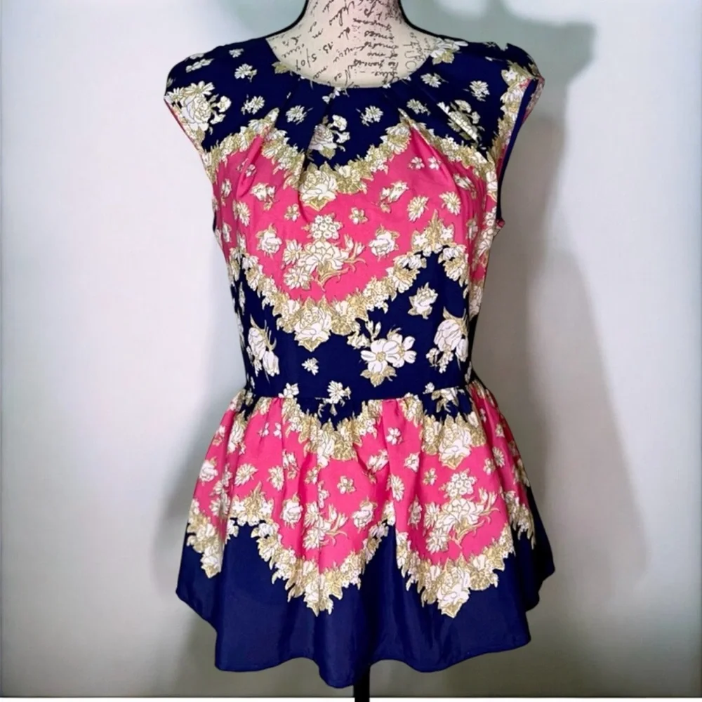 Pim + Larkin | Women’s Floral Peplum Blouse, Short Sleeve, Size S - Picture 6 of 13